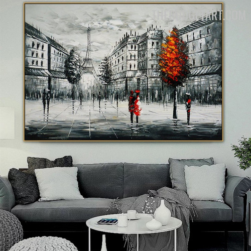 Eiffel Tower iii Tree Landscape Handmade Knife Palette Canvas Artwork for Room Wall Garnish