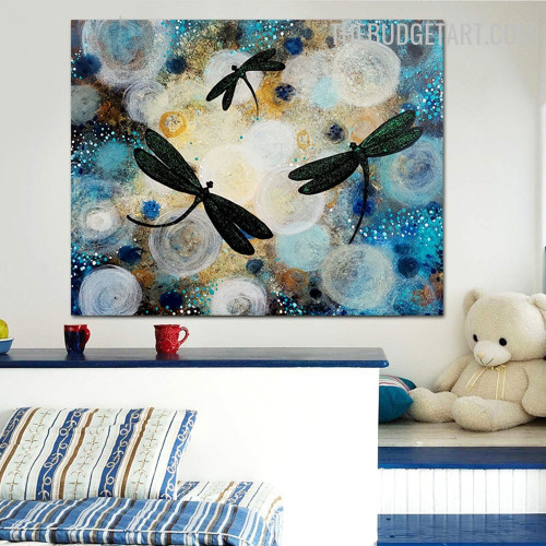 Dragonfly Slurs Abstract Handmade Canvas Insect Animal Wall Artwork for Room Decorative