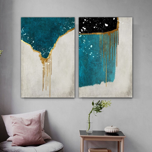 Trace Golden Abstract Modern Painting Photo Canvas Print for Room Wall Finery