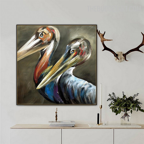 Pelicans 100%Handmade Palette Bird Wall Art On Canvas for Room Finery