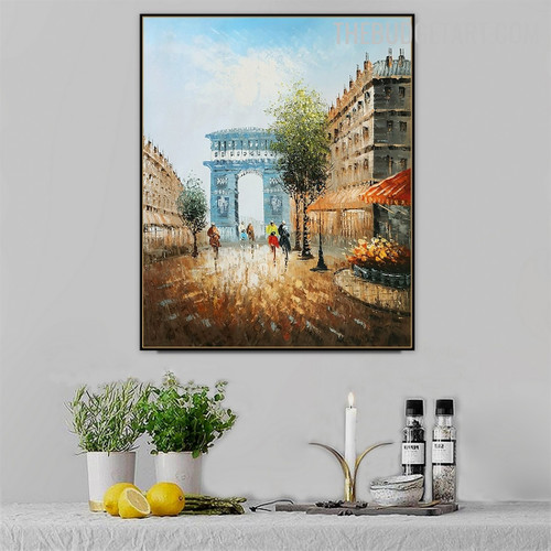 Arc De Triomphe France Artist Handmade Famous Landscape Texture Canvas Wall Hanging Art for Moulding