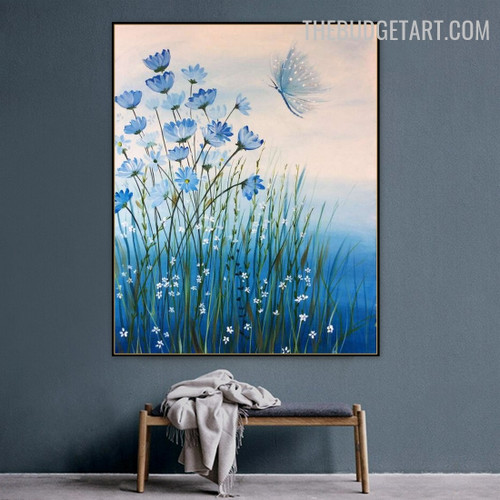 Bloom Plants Butterfly Botanical Handmade Canvas Painting for Room Wall Illumination