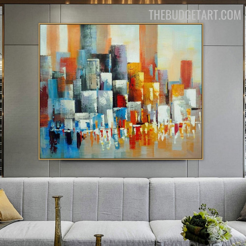 Rectangular Blurs Colourful Handmade Abstract Geometrical Acrylic Canvas Painting for Room Wall Getup