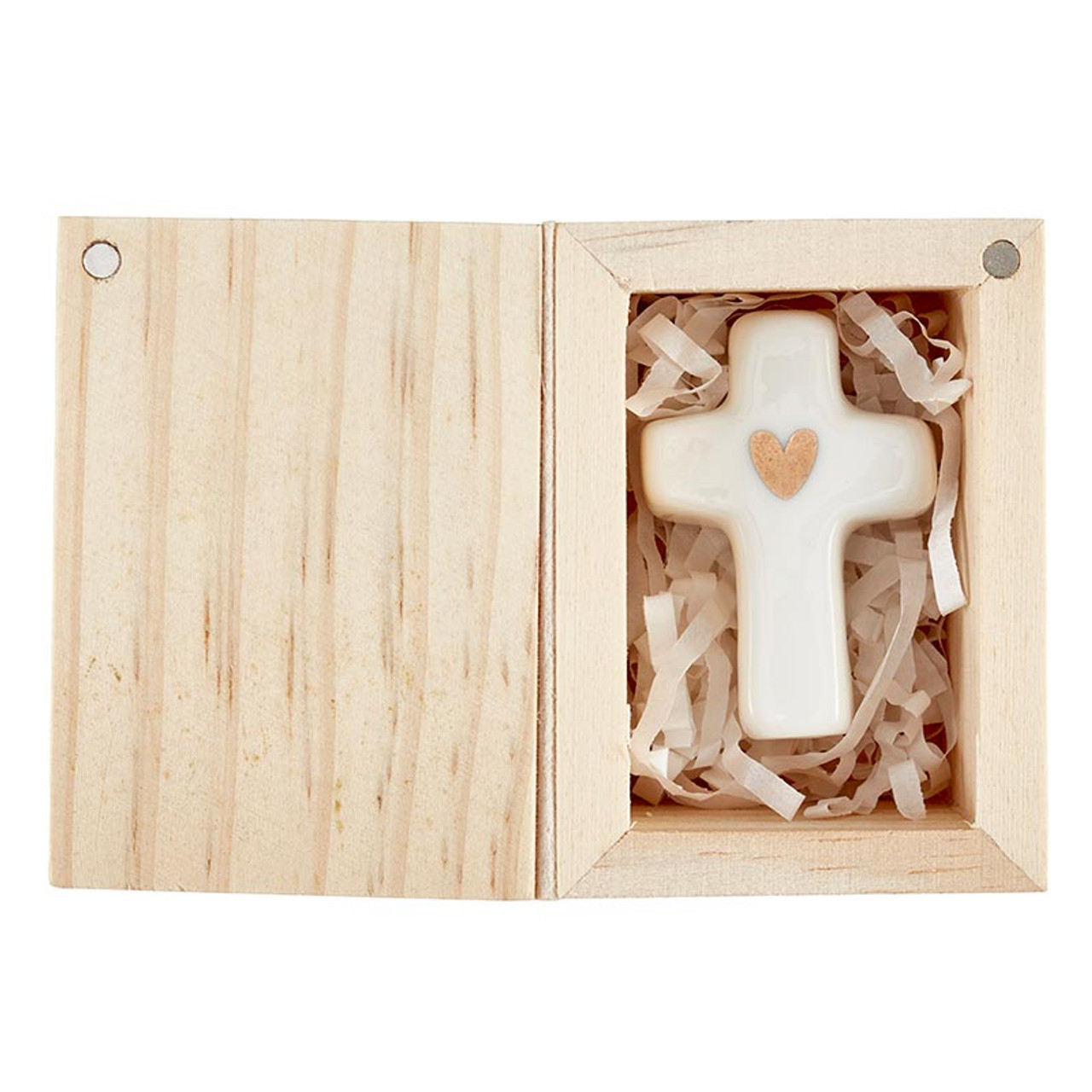 Ceramic Figurine Pine Wood Box - Cross - [Wholesale]Faithworks
