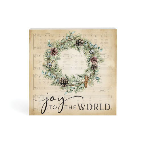Wood Block - Joy To The World Wreath