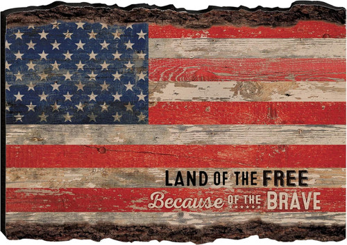 Wood Bark Sign - Patriotic American Flag Land of The Free Distressed