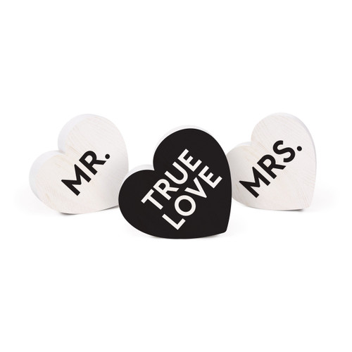 Wood Block Hearts Mr. & Mrs. Set 3pc