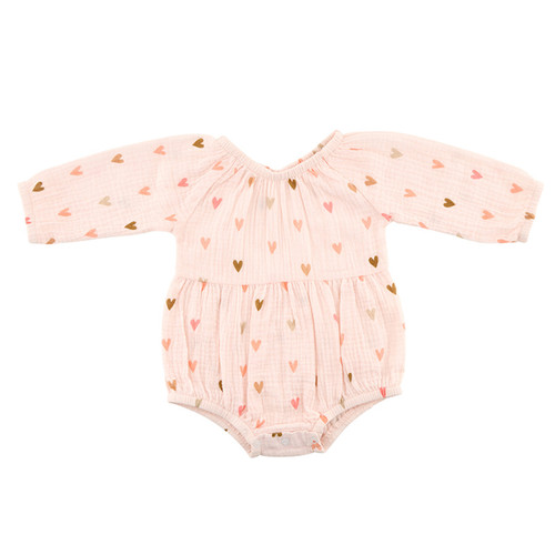 Long Sleeve Muslin Romper - Hearts Long Sleeve Muslin Romper - Hearts