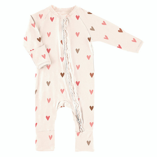 Cozy Romper with Ruffles - Mini Hearts Cozy Romper with Ruffles - Mini Hearts
