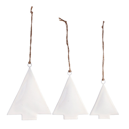 White Enamel Tree Ornaments - Set of 3