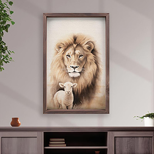 Wonderous Watercolors Collection Framed Linen Art - Lion & Lamb - XL