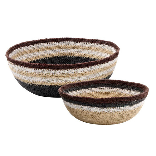 Neutral Striped Seagrass Bowls - Set of 2
