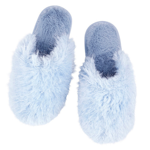 Plush Mohair Slippers - Spa Blue