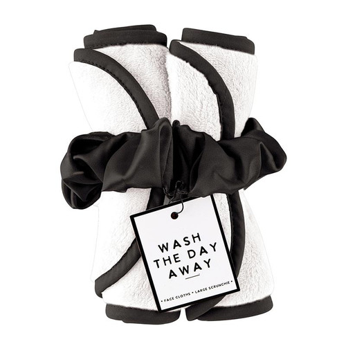 Plush Face Cloth Set - White with Black Trim