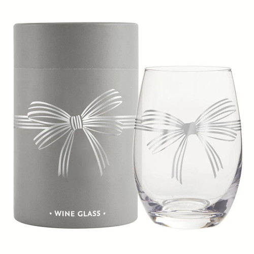 Stemless Wine Glass - Silver Bow