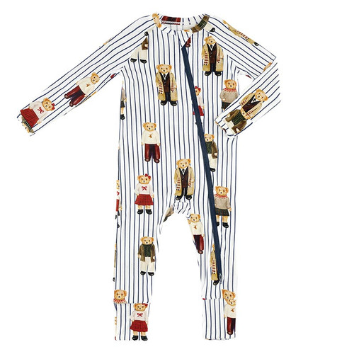 Cozy Romper - Bear with Blue Stripes