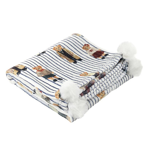 Bear Plush Blanket - Blue Stripes