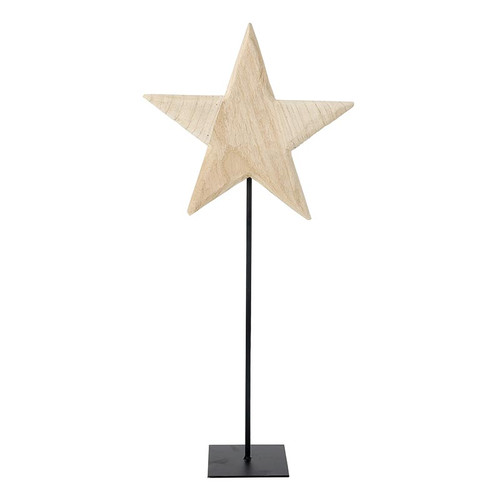 Wood Star On Iron Stand - Natural - Large