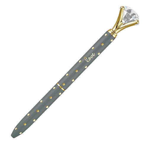 Gem Pen - Grey with Gold Polka Dots - Love