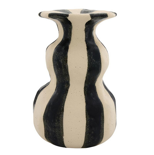 Black Striped Ceramic Candleholder - Large