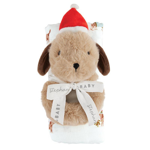 Swaddle + Plush Rattle - Holiday Dogs