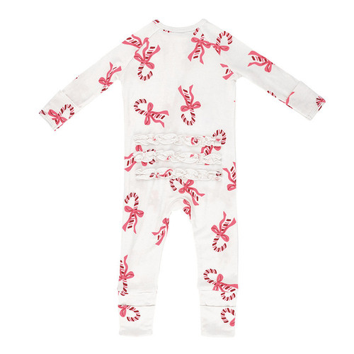 Cozy Romper with Ruffles - Candy Canes