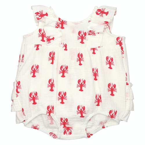 Sleeveless Bubble Romper with Ruffles - Lobster