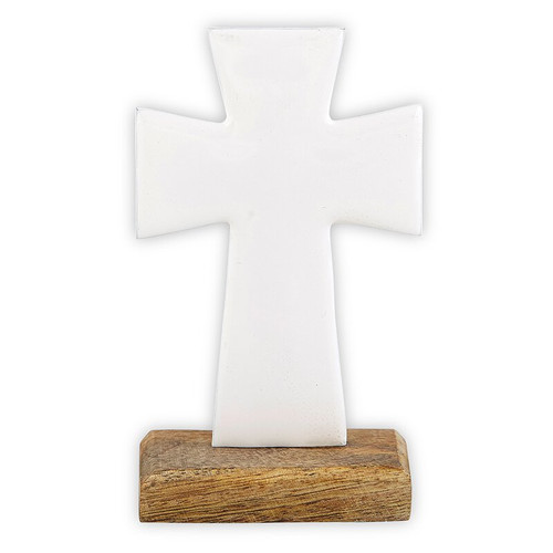 Enamel Standing Cross - White 4"