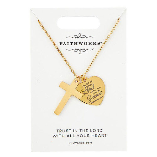 Cross Necklace - Faithful Heart - Gold