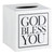 Square Tissue Box Cover - White with Black Text