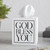 Square Tissue Box Cover - White with Black Text