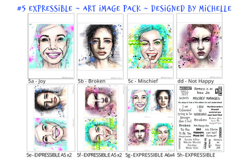 5- EXPRESSIBLE - Art Image Pack by Michelle Grant desiGns
4x Colour  Art Images in A4, A5 & A6 sizes & 1x A4 Quote Sheet - 8x Digital Jpeg files @300 dpi  