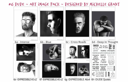 6 - DUDE - Art Image Pack by Michelle Grant desiGns
4x B&W  Art Images in A4, A5 & A6 sizes & 1x A4 Quote Sheet - 8x Digital Jpeg files @300 dpi  
