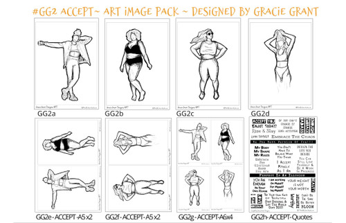 GG2- ACCEPT - Art Image Pack by Gracie Grant Designs
4x B&W & Art Images in A4, A5 & A6 sizes & 1x A4 Quote Sheet - 8x Digital Jpeg files @300 dpi  