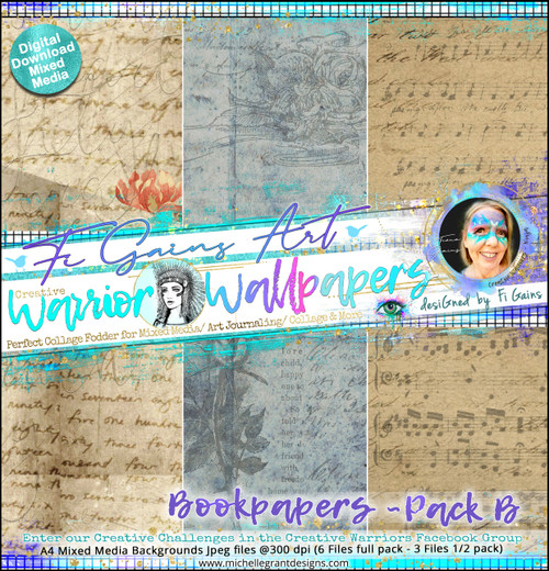 BOOK PAPER #1 - PACK B - Warrior Wallpapers - by Fi Gains
Digital Mixed Media Backgrounds- A4 Digital Jpeg files @300 dpi  
FULL PACK - (6 Files)
HALF PACK A&B - (3 Files)