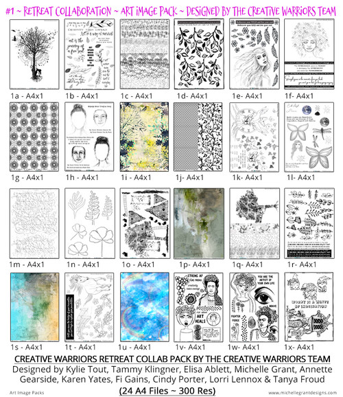 Creative Warriors Collab Pack #1 - designed by the creative warriors Team (Pack images from our 2021 Retreat) 
24x A4 files 300res