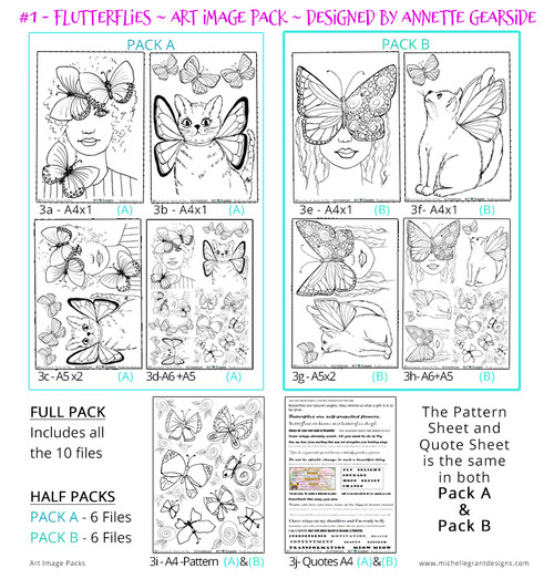FLUTTERFLIES - PACK A - Art Image Pack by Annette Gearside
Full pack = x10 - 300 - res files
1/2 packs = x5 -300 - res files (Pack A & Pack B)