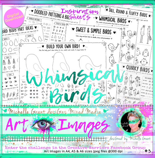 Whimsical Watercolour Birds - Inspiration Sheets - Online Class Image - Hillbilly Scrappin 
Includes 7x 300-res, A4 files, resized.