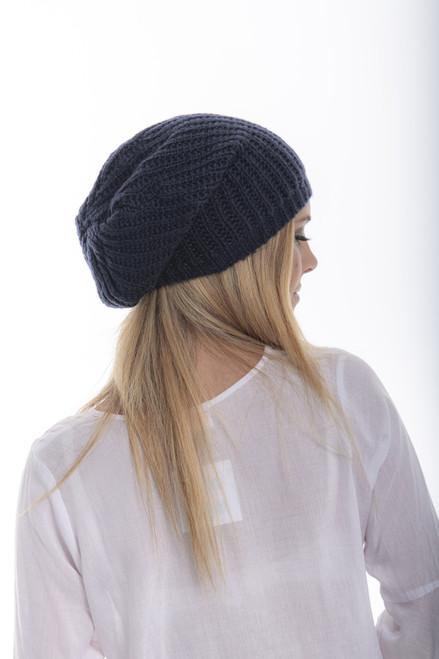Mohair Cable Beanie - Navy