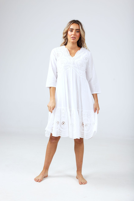 Patra 3/4 Sleeve Dress - White