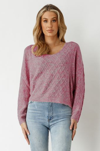 Lattice Knit Jumper - Dark Pink