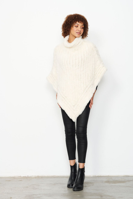 Faux Fur Poncho - Snow