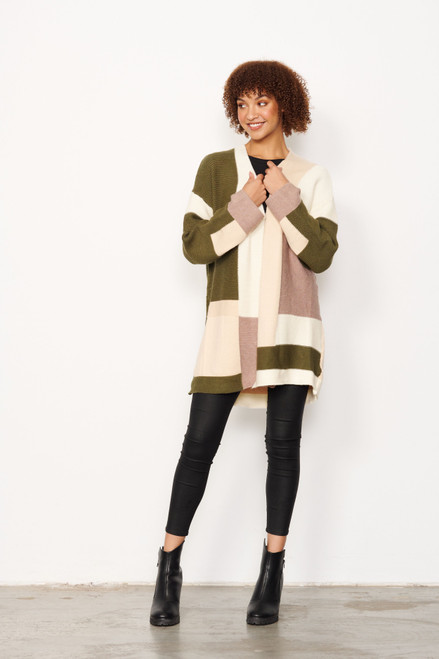 Ribbed Multi Panel Cardigan/Jacket - Khaki