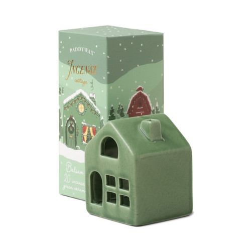 Incense Cone Green Ceramic Cottage House - Balsam & Fir
