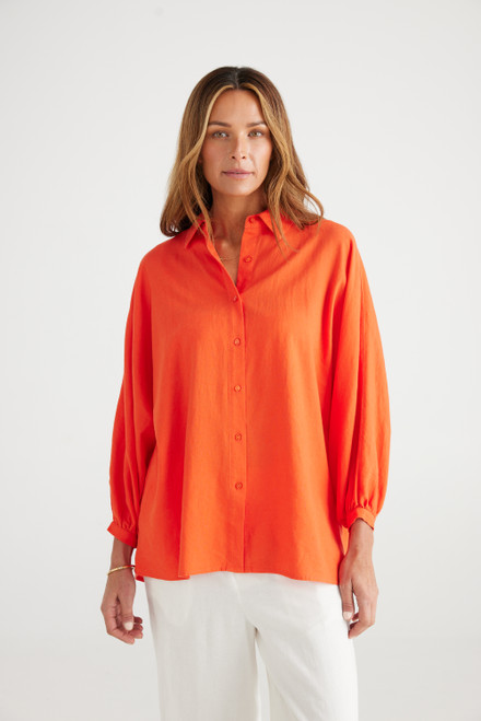 Monty Shirt Linen - Mandarin