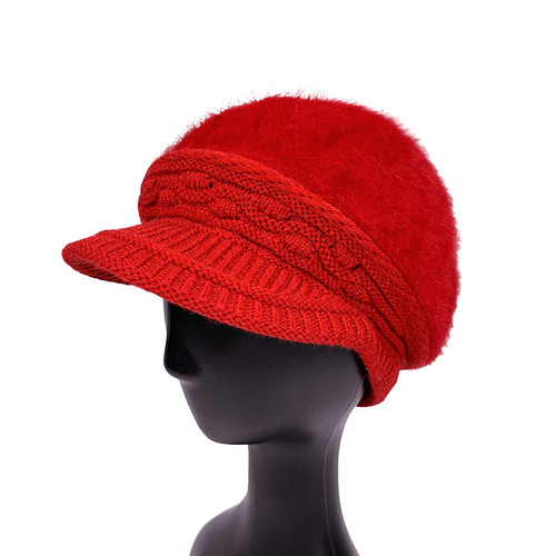 Faux Rabbit Fur Cap - Red