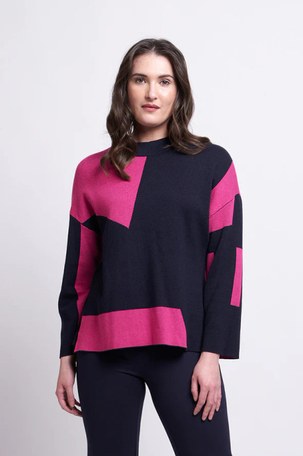 Chip Off The Block Sweater - Navy/Pink