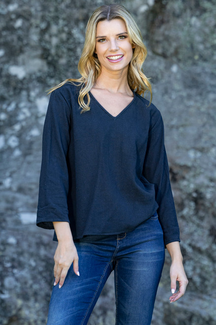 Long Sleeve Plain Top - Black