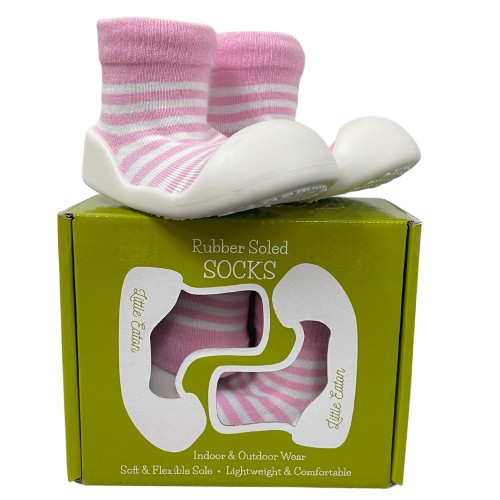 Rubber Soled Socks - Stripe Pink