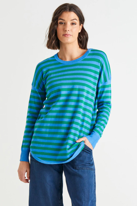 Sophie Knit Jumper - Green/Blue Stripe